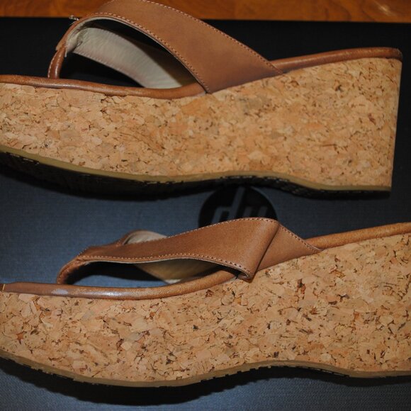 JIMMY CHOO WOMENS SZ 9 1/2 BROWN PLATFORM CORK SANDLE WEDGES - Picture 10 of 11